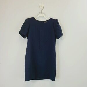 Navy Sheath Mini Dress Womens SMALL Blue Puff Sleeve Career Work Classic MIHO